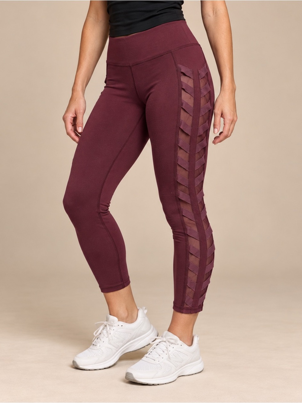 Alo Yoga Burgundy High Waist Mesh Strappy Side Leggings – Size Tag Missing